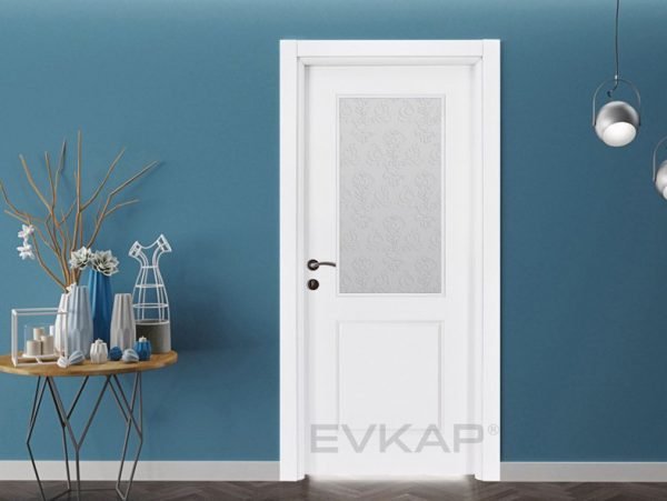 Puerta interna de PVC de 2 paneles con medio acristalamiento blanco satinado