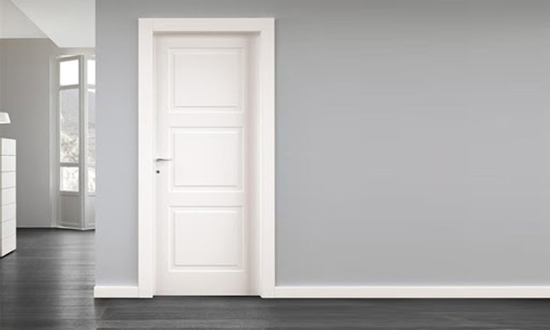 white door gray hardwood 