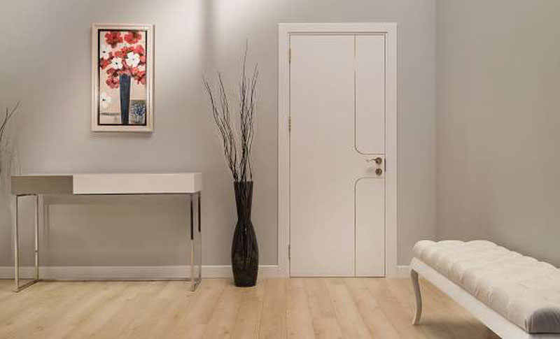 white door gray wall and floor